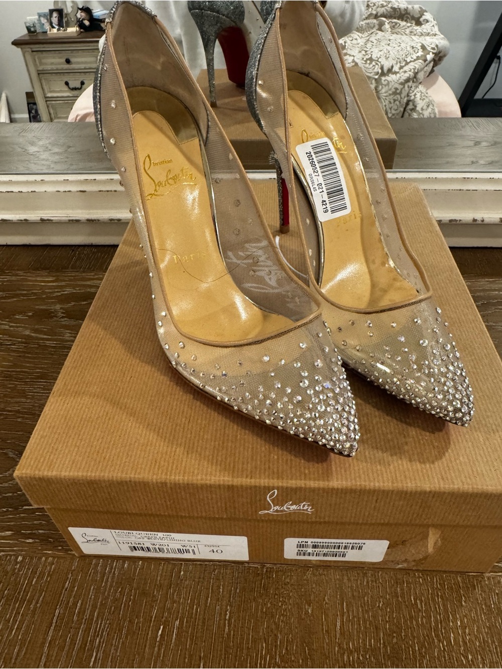 Christian Louboutin Nude Mesh Crystal Pointed Pumps with Red Sole sx40 (US 9-9.5